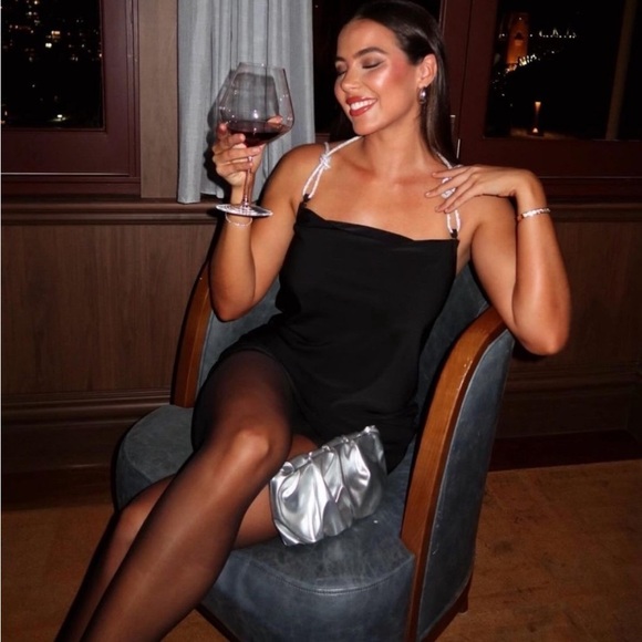 NWT C/MEO Elevate Dress LBD Mini Shift Sparkle Cowl Neck Tie Neck Size small 4 - Picture 10 of 10